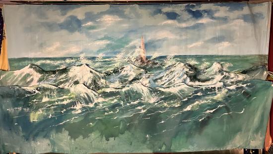 La mer, les vagues, le phare au loin