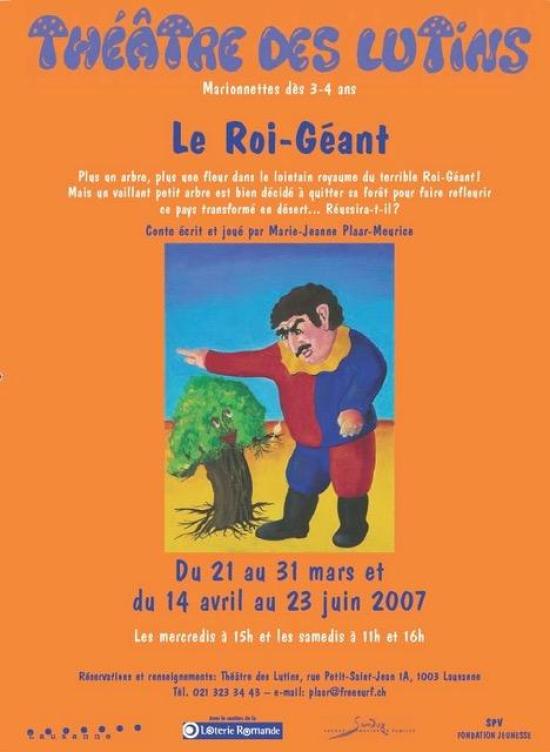 Affiche du spectacle de 2007, le roi et un arbre sur fond orange
